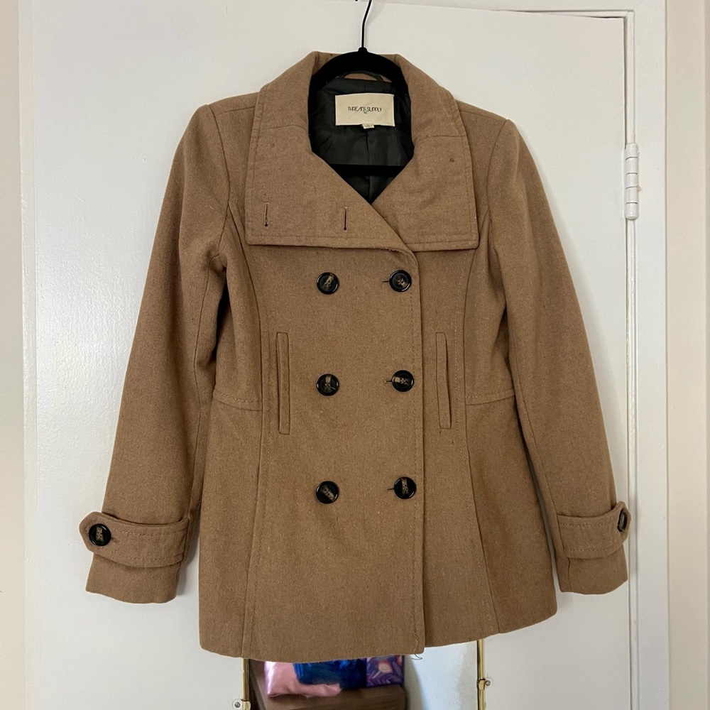 Thread & Supply Tan Wool Blend Pea Coat, Size US S